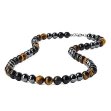 GAVU Triple Protection Necklace for Men Men’s Beaded Necklaces 10mm Beaded Necklace Obsidian Tiger eye Hematite Necklace Men 26”