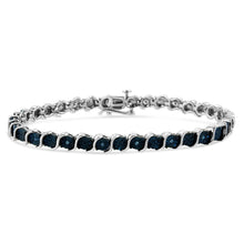 .925 Sterling Silver 1/10 Cttw Miracle-Set Treated Blue Color Diamond Miracle Plate "S" Link Tennis Bracelet (Blue Color, I2- I3 Clarity) - 7.25"