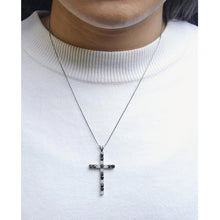 .925 Sterling Silver 1.0 Cttw Black and White Diamond Alternating Classic Cross 18" Pendant Necklace (Black/I-J Color, I3 Clarity)"