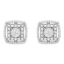 .925 Sterling Silver 1.0 Cttw Round Diamond Double Halo and Disc Stud Earring (I-J Color, I2-I3 Clarity)