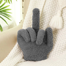 Menkxi Small Middle Finger Decorative Pillow 13.78 x 9.84 in Funny Shaped Sherpa Fleece Throw Pillow Warm Soft Plush Emoticon Cushion Middle Finger Decor for Couch Middle Finger Gag Gift(Dark Grey)