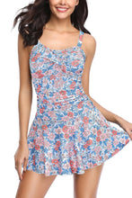 SHEKINI Womens Crossover Ruched Skirt One Piece Swimdress Swimsuit Bathing Suit（Medium，Light Blue）