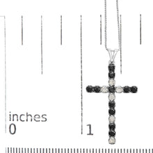 .925 Sterling Silver 1.0 Cttw Black and White Diamond Alternating Classic Cross 18" Pendant Necklace (Black/I-J Color, I3 Clarity)"