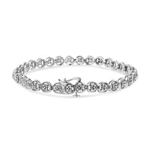 .925 Sterling Silver 1/10 Cttw Diamond Open Circle Wheel Link 7" Tennis Bracelet (I-J Color, I2-I3 Clarity)
